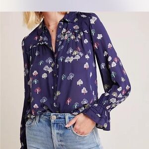 Anthropologie Navy Floral Blouse